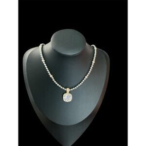 Two Tone Bead Necklace with Clear Pendant